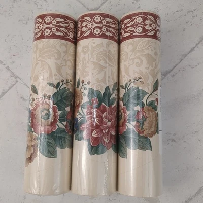 Papel de parede 3 rolos borda recortada borgonha floral vitoriana rolos de 5 YD NOVO - Imagem 1 de 4