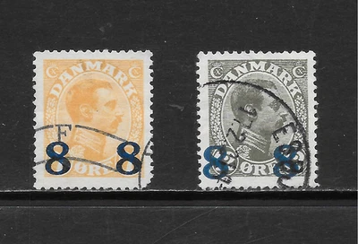 DINAMARCA SCOTT 161 - 162 SELLOS USADOS EN MUY BUEN ESTADO - 1921/22 DE 1918 RECARGADOS EN AZUL Foto 1 de 2