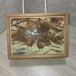 Holz Schmuckschatulle mit Fasanen Keramikfliesendeckel Winterglühen Rosmarin Hirse - Bild 1 von 15