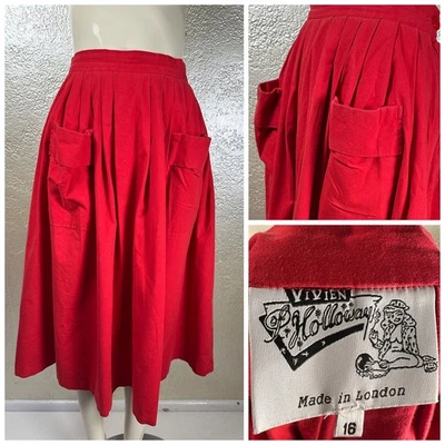 Falda de algodón estilo años 50 VIVIEN HOLLOWAY roja swing bolsillos pinup retro 16 Foto 1 de 4