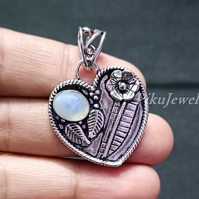 Pietra di luna arcobaleno pietra preziosa argento sterling 925 ciondolo... - Immagine 1 di 4