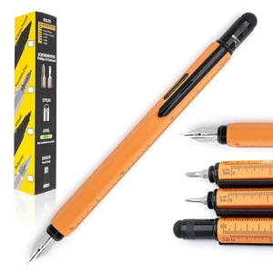 USA 9-in-1 Tool Fountain Pen in Orange – Medium Nib, Multifunctional Pen with... - Bild 1 von 9