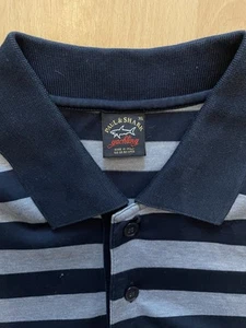 Paul & Shark XL Navy Blue/Grey Striped Polo Shirt Short Sleeve 100% Cotton - Picture 1 of 9