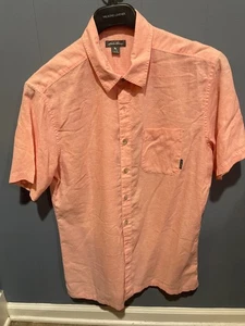 EDDIE BAUER Mens L TALL Classic Fit Short Sleeve peach Linen Blend Camp Shirt - Picture 1 of 5
