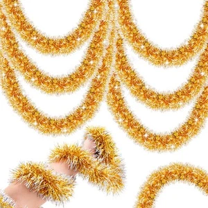 50 Ft Gold White Tinsel Garlands Christmas Tree Decorations, Thick Thin Metal... - Picture 1 of 7