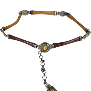 Vintage Brighton Belt Womens Large 1996 Cameo Pendant Concho Skinny Brown Croc - Picture 1 of 11