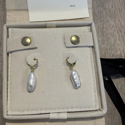 Pendientes colgantes de perlas Mayamar 24k - NUEVOS con caja y estuche joyas Foto 1 de 4
