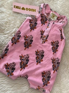 Hugo Loves Tiki Short Leg Pink Terry Sea Horses Romper 4T - Picture 1 of 13