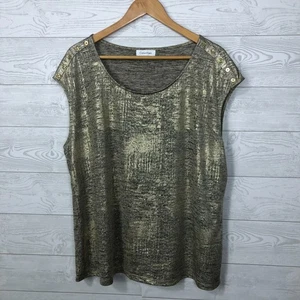 Calvin Klein Damen Metallic Flügelärmel Strick Top Knopfdetail U-Ausschnitt 2X - Bild 1 von 6