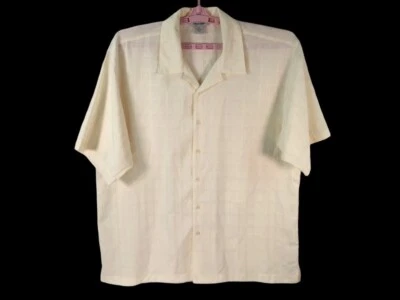 Linea Uomo Button Up Shirt Mens Sz XL Beige Windowpane Short Sleeve - Image 1 of 4