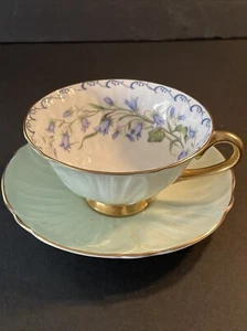 Vintage Shelley Harebell Oleander Mint Green Gold Teacup & Saucer 13597/53 RARE - Picture 1 of 21