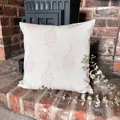 1443. PINK HUMBER LINEN LOOK Block print 100% Cotton Cushion Cover - Image 1 of 4