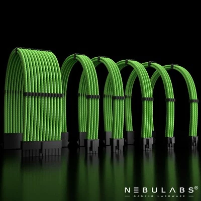 GREEN - PSU PC Cable Extensions Power Supply Cable Extension Kit PSU PC Cables - Image 1 of 4