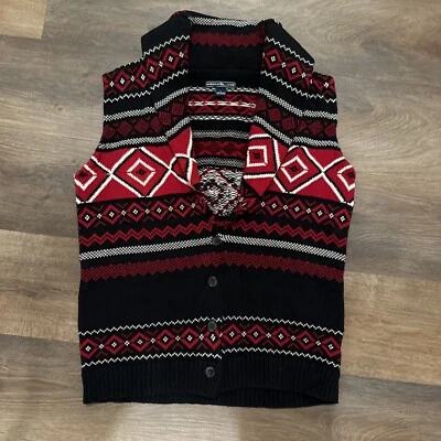 Cárdigan tejido de algodón American Living suéter chaleco estampado tribal azteca ALN 5Z1 Foto 1 de 4