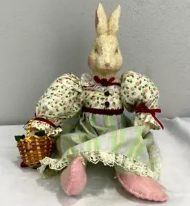 Rabbit Bunny Easter Doll Figurine Shelf Sitter Ceramic Head Handmade Clothing - Picture 1 of 9