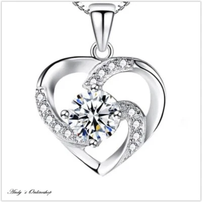 Damen Halskette Herz 925 Silber Kette Zirkon Anhänger Frauen Schmuck Geschenk - Bild 1 von 4