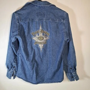 Harley Davidson Womens Denim Shirt XS Embroidered Long Sleeve HD Top button up - Picture 1 of 5