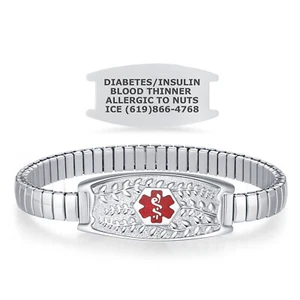 Divoti Olive Medical Alert ID Bracelet - Slip-On Stretch, Custom Engraved - Picture 1 of 14