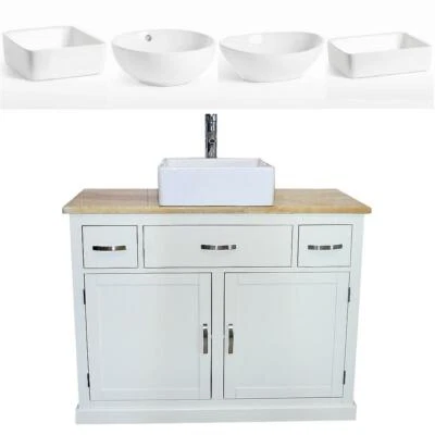 Bathroom Vanity Unit | White Wash Stand Golden Onyx Top, Ceramic Basin - Image 1 of 4