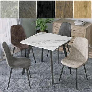 Wooden Dining Table & 4 Faux PU Leather Chairs Set Metal Legs Kitchen Furniture - Picture 1 of 75