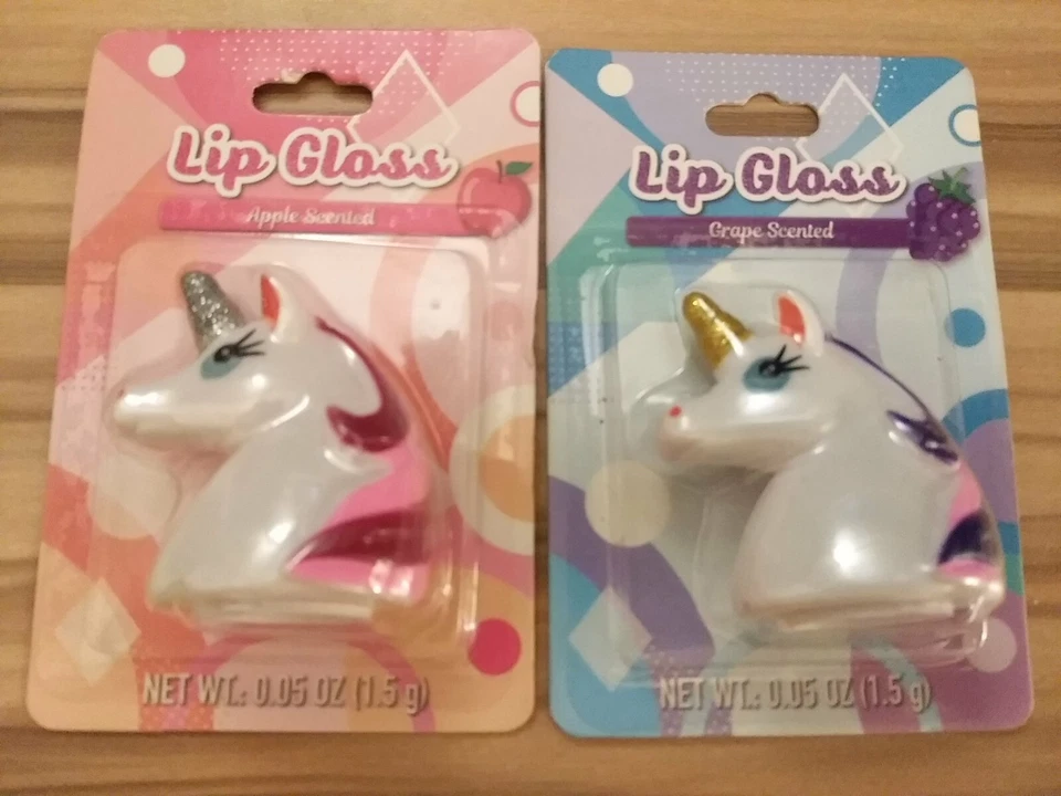Lote Brillo Labial CABEZA UNICORNIO - Perfumado a Fruta - Perfumado a Manzana y Uva Foto 1 de 4
