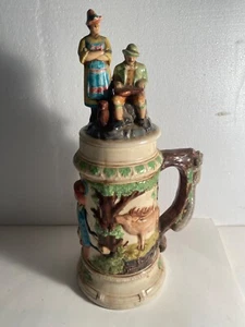 Vintage deutscher Keramik Bierstein mit Figuren auf Deckel 15" hoch 1968 - Bild 1 von 14