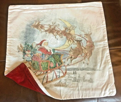 Funda de Almohada Pottery Barn Navidad NOSTÁLGICA SANTA SLED 20" Regalo de Vacaciones Fiesta Foto 1 de 4