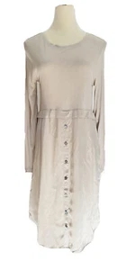 Armoire Dress Size M Silk Beige Champagne Jersey Tunic Long Sleeves Buttons - Picture 1 of 10