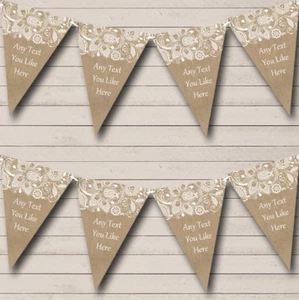 Party Banner Bunting Burlap And Lace Personalised Wedding - Picture 1 of 1