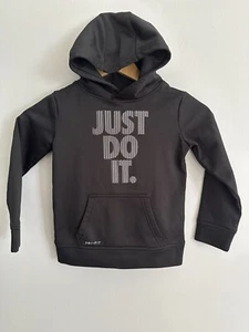 Nike DRI-FIT Just Do It LS Pullover Hoodie Kids Size 4 / XS Black & White Top - Picture 1 of 7