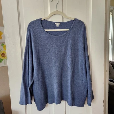 Top tejido azul puro J. Jill algodón cachemir con bolsillos cuadrado manga ancha Boho M Foto 1 de 4