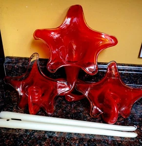 3pc Blown Art Glass Star Cherokee Vase And Candle Holders by Wagon Hill Orange - Picture 1 of 19