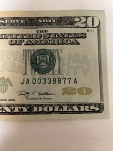 Quad Doubles Very Fancy Serial $20 Bill 2009 Great Condition US Currency - Picture 1 of 10