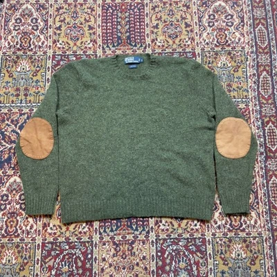 Polo Ralph Lauren Mens Green Wool Elbow Patch Crewneck Sweater Size L - Image 1 of 4