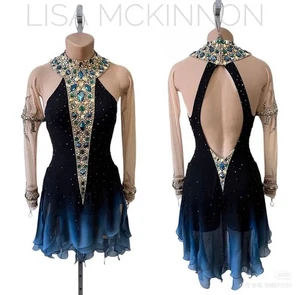 Vestido de competición de patinaje artístico sobre hielo disfraz de gimnasia baile vestido teñido - Imagen 1 de 7