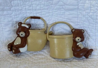 Pair BURWOOD Products Teddy Bear Wall Pockets Nursery Decor Vintage 70s kitchen - Image 1 of 4