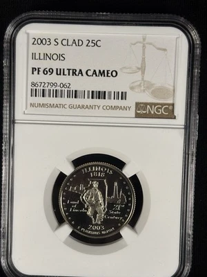 2003 S NGC PF69 Ultra Cameo Clad Illinois 25c State Quarter - Image 1 of 4