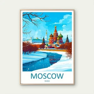 A Snowy Day At Saint Basil's Moscow  Travel Poster Print Wall Art - Picture 1 of 2