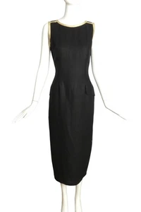 VALENTINO-1990s Black Linen & Gold Lame Shift Dress, Size 6 - Picture 1 of 6