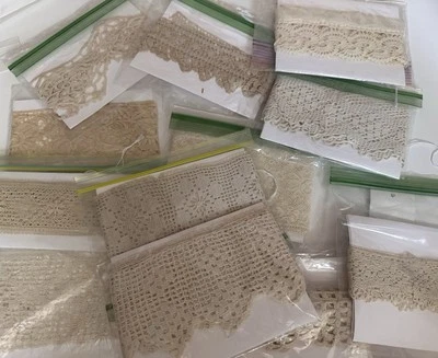 Salvaged Vintage Antique Lace Trims Crochet & Lace Some Unused white - Image 1 of 4