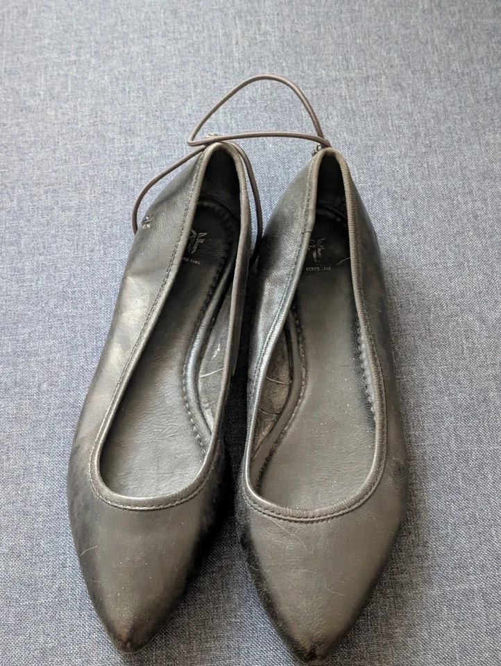 Frye Ballet Pisos Sienna Punta Cuero Negro Talla 9.5 Informal Cómodo Sin Cordones Foto 1 de 3