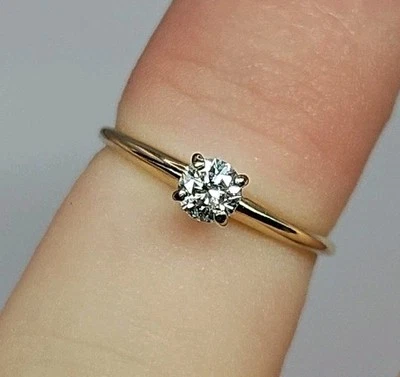 Dainty 14K YELLOW GOLD AJR Solitaire 0.20ct DIAMOND Womens Ring: SIZE 4.5 1.07g Foto 1 de 4