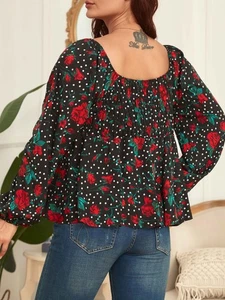 Women Plus Size Blouse Floral Long Sleeve Flared Vintage Blouse Casual - Picture 1 of 8
