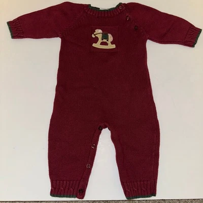 Suéter Mameluco Caballo Rocker Gymboree Vintage Una Pieza Vacaciones Granate Bebé 3-6m Foto 1 de 4