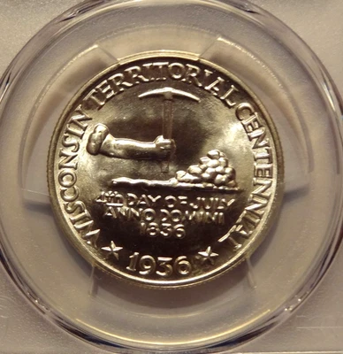 1936 WISCONSIN COMMEMORATIVE HALF DOLLAR, PCGS MS 66 - Image 1 of 3