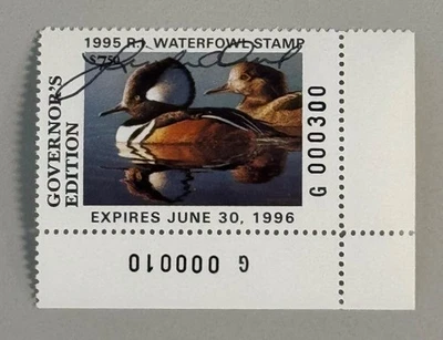 1995 Rhode Island State Duck Stamp - Governor Hand Signed - Image 1 of 2