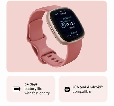 Google Fitbit  Versa 4 Smartwatch Pink Sand/Copper Rose - Excellent Condition - Image 1 of 4