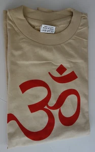 100% Cotton Women M Tan T-shirt with Om in Red Color in Hindi L 24" W 17" New - Picture 1 of 15