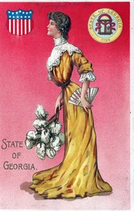 GEORGIA GA - Young Woman, Flag And Seal State Of Georgia Postcard - 1909 - Picture 1 of 2