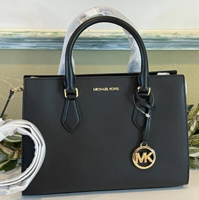 MICHAEL KORS SHEILA MEDIUM TRIPLE COMPARTMENT SATCHEL SHOULDER BAG MK BLACK GOLD - Image 1 of 4